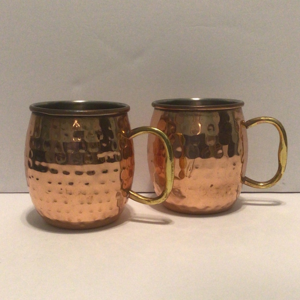Hammered Copper Moscow Mule Mugs with Gold Handles - Set of 2